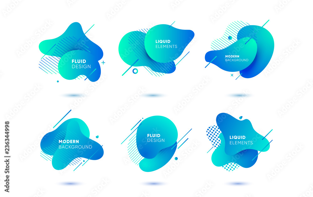 Wall mural dynamical colored graphic elements. gradient abstract banners with flowing liquid shapes. template f