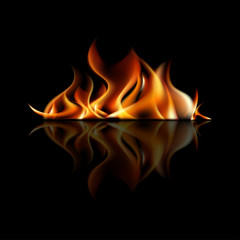 Burning fire flame on black background. Vector illustration EPS10