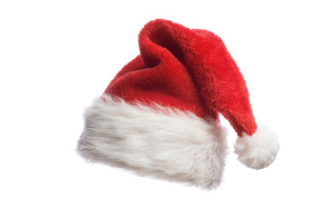 Red Santa hat, isolated on white background.