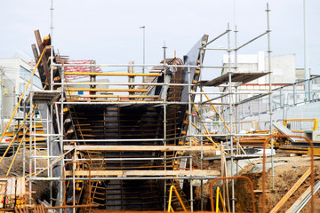 footpath pedestrian bridge in construction on road