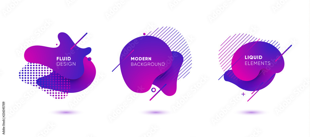 Wall mural dynamical colored graphic elements. gradient abstract banners with flowing liquid shapes. template f