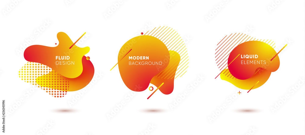 Wall mural dynamical colored graphic elements. gradient abstract banners with flowing liquid shapes. template f