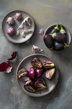 Onions and garlic and eggplant