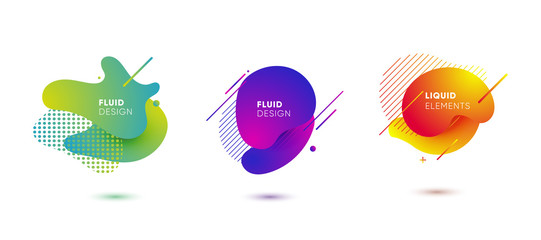Dynamical colored graphic elements. Gradient abstract banners with flowing liquid shapes. Template for the design of a logo, flyer or presentation. Vector illustration.