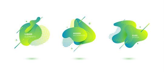 Dynamical colored graphic elements. Gradient abstract banners with flowing liquid shapes. Template for the design of a logo, flyer or presentation. Vector illustration.