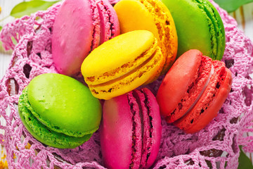 Assorted colorful sweet gentle soft French macaroons dessert cake macarons