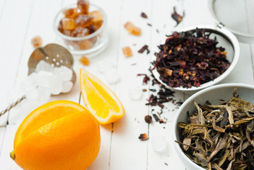 Tea, sugar, lemon