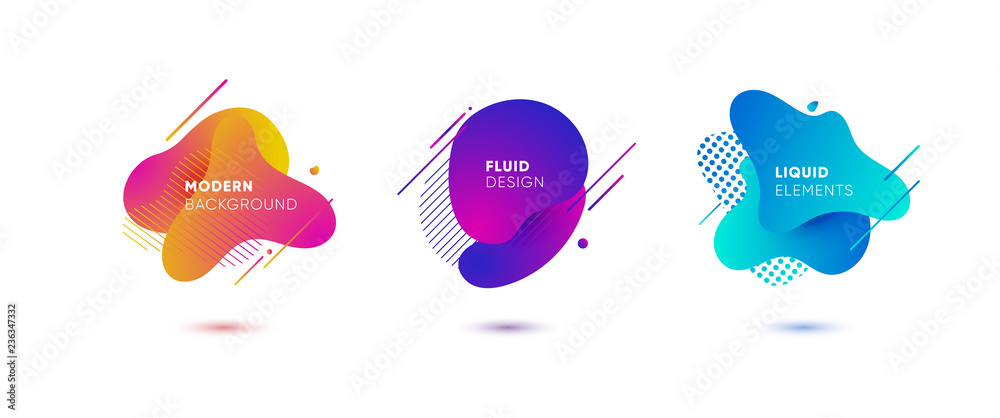 Wall mural dynamical colored graphic elements. gradient abstract banners with flowing liquid shapes. template f
