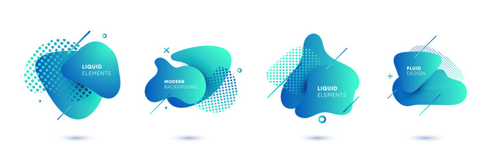 Dynamical colored graphic elements. Gradient abstract banners with flowing liquid shapes. Template for the design of a logo, flyer or presentation. Vector illustration.