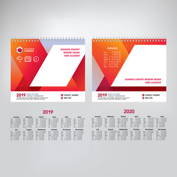The design of the corporate Desk calendar for 2019-2020 year. Creative geometric background for inserting photos and text, size A5.