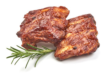 Char-Grilled Ribs with herbs, isolated on a white background. Close-up