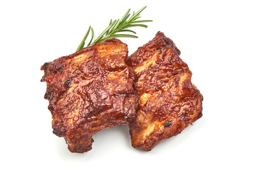 Spicy Spare Ribs Hot Grilled with herbs, isolated on a white background. Close-up.
