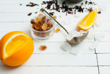 Tea, sugar, lemon