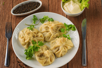 Khinkali with lamb and spices