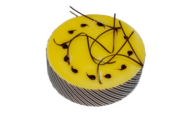 lemon cake covered with lemon sauce and chocolate