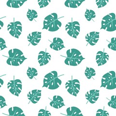 Seamless pattern with tropical leaves. Hand drawn elements.