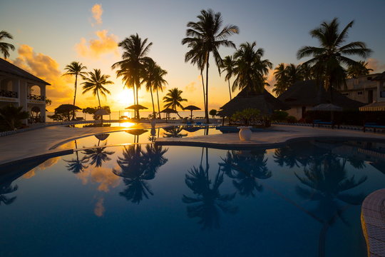 Zanzibar, Landscape Sea, Palms Beach, Sunset