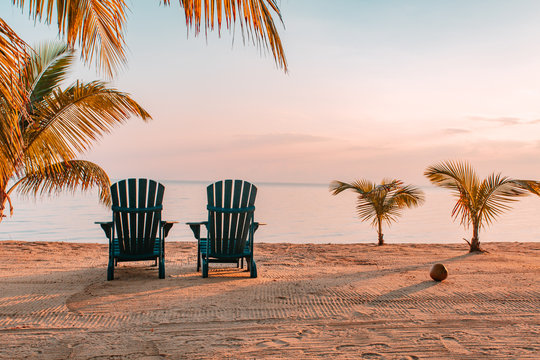 Fototapeta Chairs on tropical beach