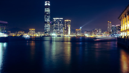 Fototapeta na wymiar Night view of the Hong Kong skyline from the bay timelapse