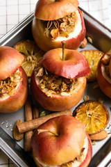 Stuffed apples with granola, cinnamon, nuts and honey
