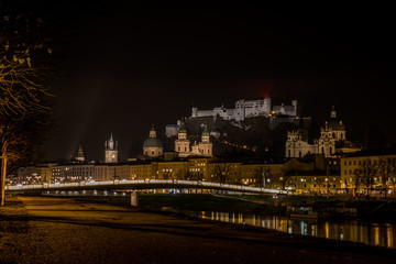 night view of Salzburg in Austria