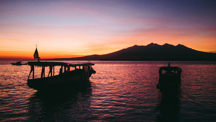Sun rising across Gili Air above Lombok, Bali
