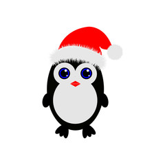 Christmas Cute Little Penguin with Santa s Cap. vector