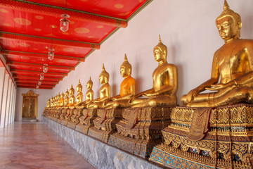 Gold Buddha's in a row taken in Thailand