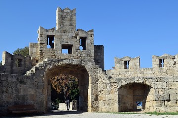 Ruins of a Catholic. Italian ancient architecture. Rhodes. Greece.