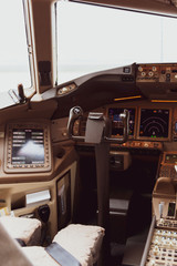 IstInside of a cockpit. View of an aircraft cockpit. Interior of a cockpit. Pilot place in an...