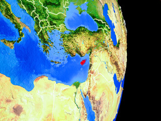 Cyprus on realistic model of planet Earth with country borders and very detailed planet surface.