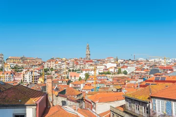 Deurstickers View to the Clérigos tower over the roofs of the historical centre of Porto © ksl