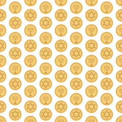 Hanukkah Gelt Seamless Pattern - Gold gelt featuring Star of David and menorah design made for Hanukkah