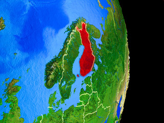 Finland on realistic model of planet Earth with country borders and very detailed planet surface.
