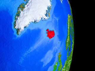 Iceland on realistic model of planet Earth with country borders and very detailed planet surface.
