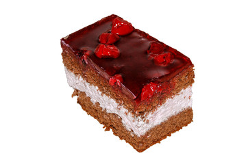 cake with chocolate sponge cake whipped cream and cherries