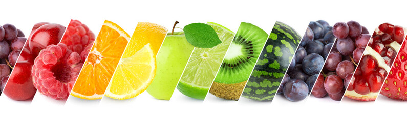 Fototapeta na wymiar Mixed of color fruits. Collage of fresh ripe fruit