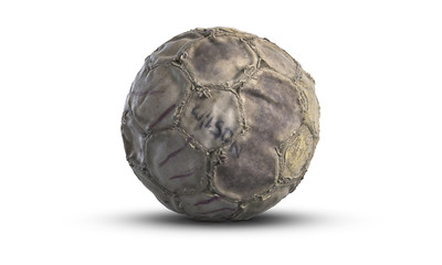 3D illustration of old used football or soccer ball isolated on white