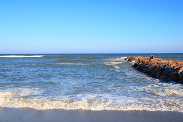 Mediterranean beach and swell in Pyrenees orientales, Roussillon region of France