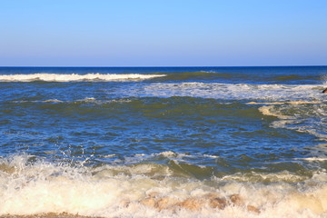 Mediterranean beach and swell in Pyrenees orientales, Roussillon region of France