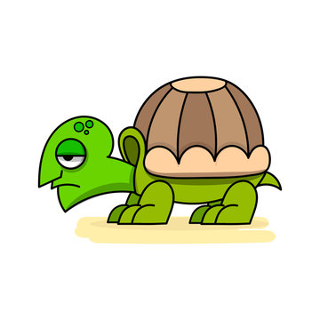 Cute cartoon turtle vector illustration on white background. Poster template.