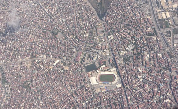 Aerial view over Gebze district in Kocaeli province of Turkey.