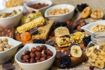 Granola bars with healthy nuts and dried fruits
