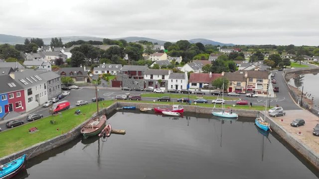 An aerial view of the harbour at  Kinvara, situated on the south-eastern shore of Galway Bay in Ireland.