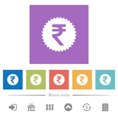 Indian Rupee sticker flat white icons in square backgrounds