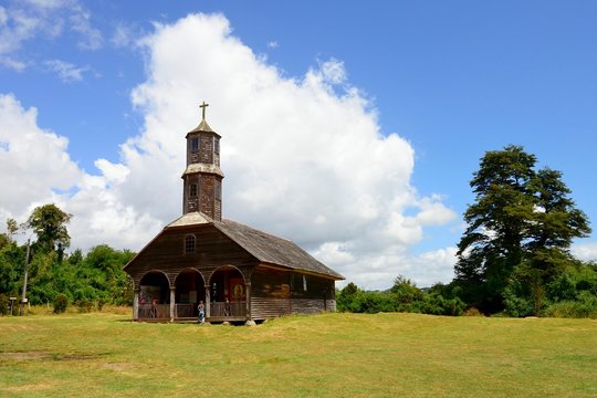 Wooden church Iglesia San Antonio de Colo, UNESCO World Heritage Site, Quemchi, Chiloe Island, Chile, South America