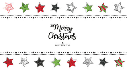 Fototapeta na wymiar Modern greeting card Merry Christmas white background. Vector illustration with Christmas stars. In the colors green and red. 