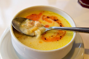Cerkez corba soup in Turkey.