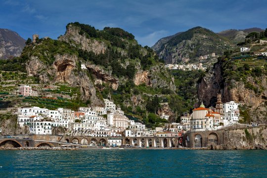 Coastal town, Atrani, Amalfi Coast, Campania, Italy