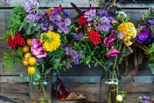 Fresh Cut Flowers At A Farm Market, Delaware, USA.